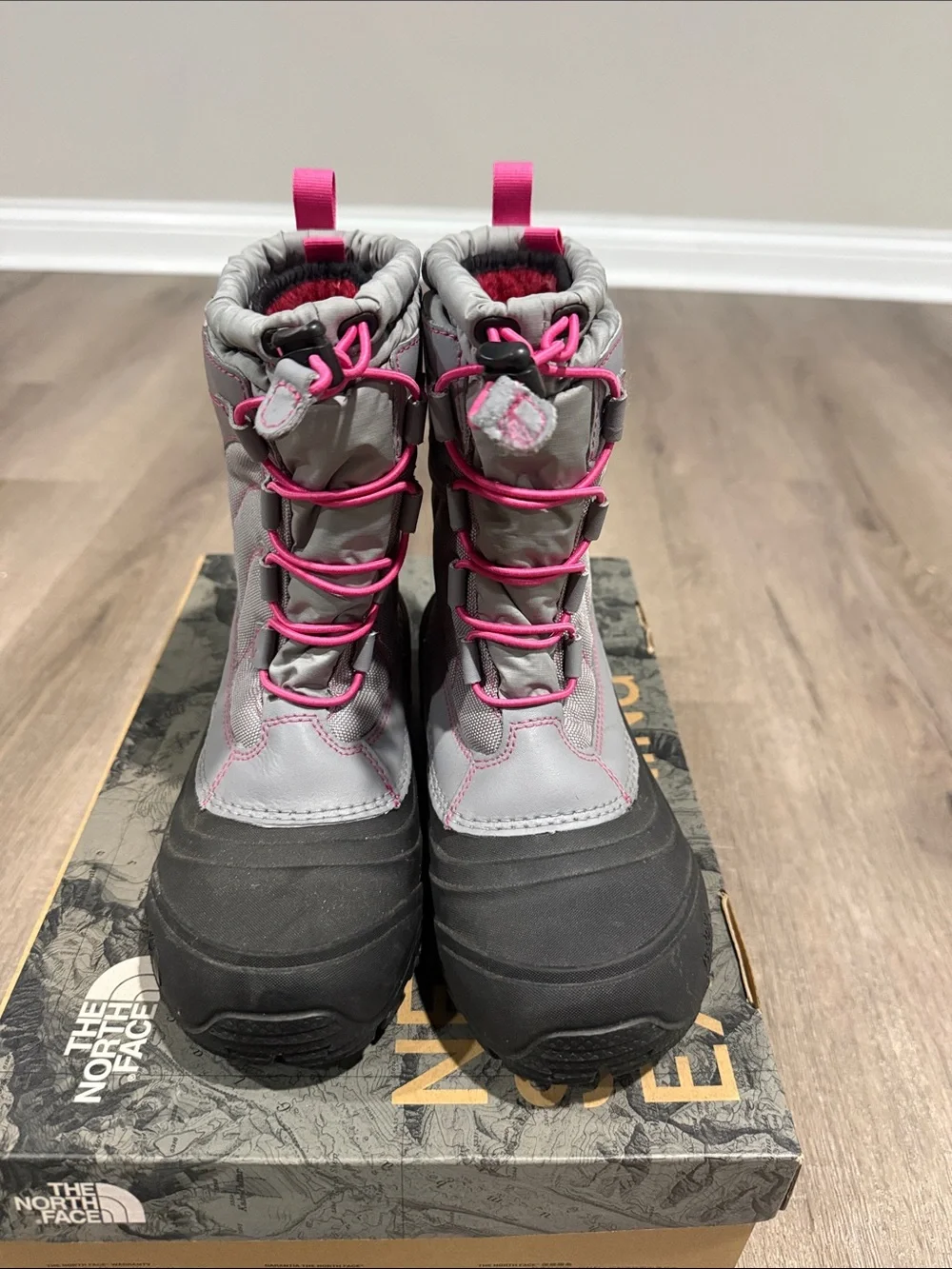 The North Face Gray and Pink Kids Snow Boots